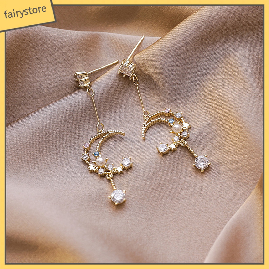 1 Đôi Bông Tai Hình Mặt Trăng Đính Đá Nhiều Màu Thời Trang Dành Cho Nữ