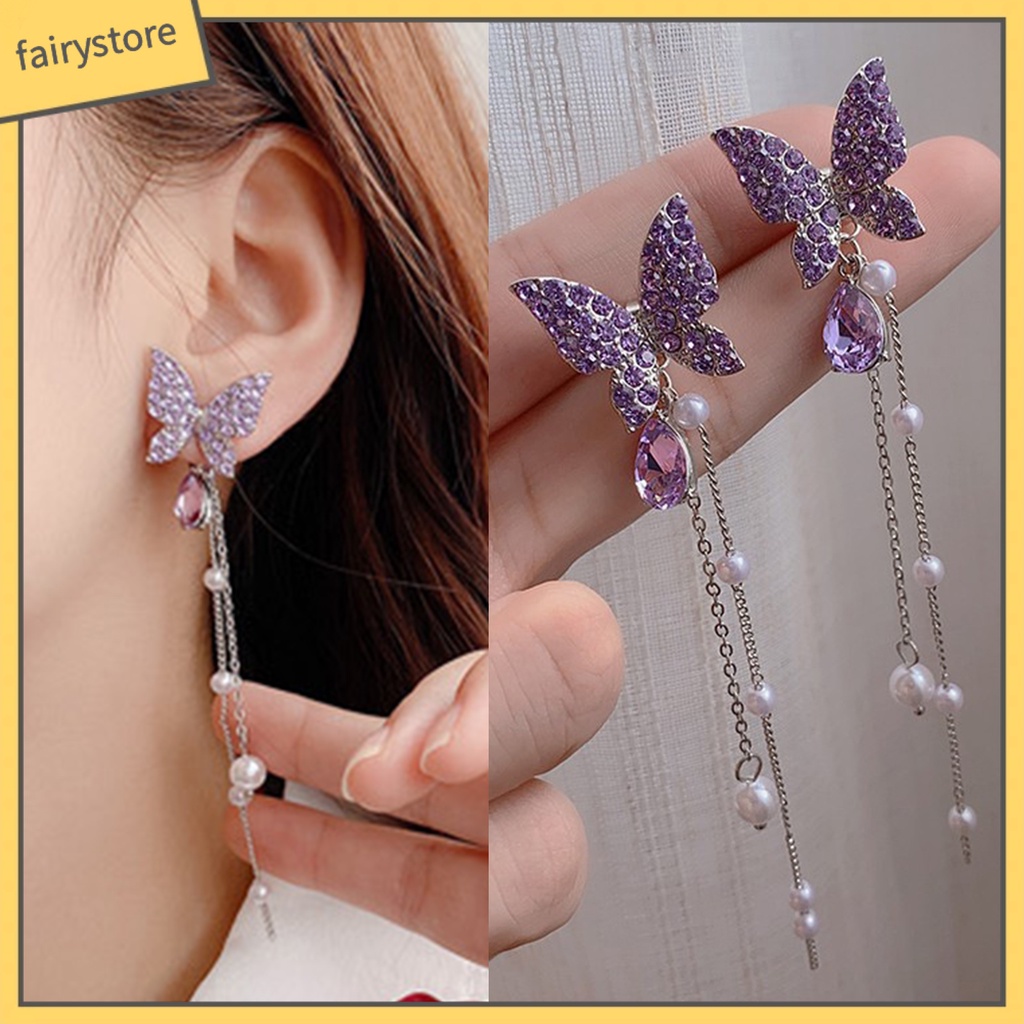 1 Đôi Bông Tai Dáng Dài Đính Đá Thời Trang Dự Tiệc