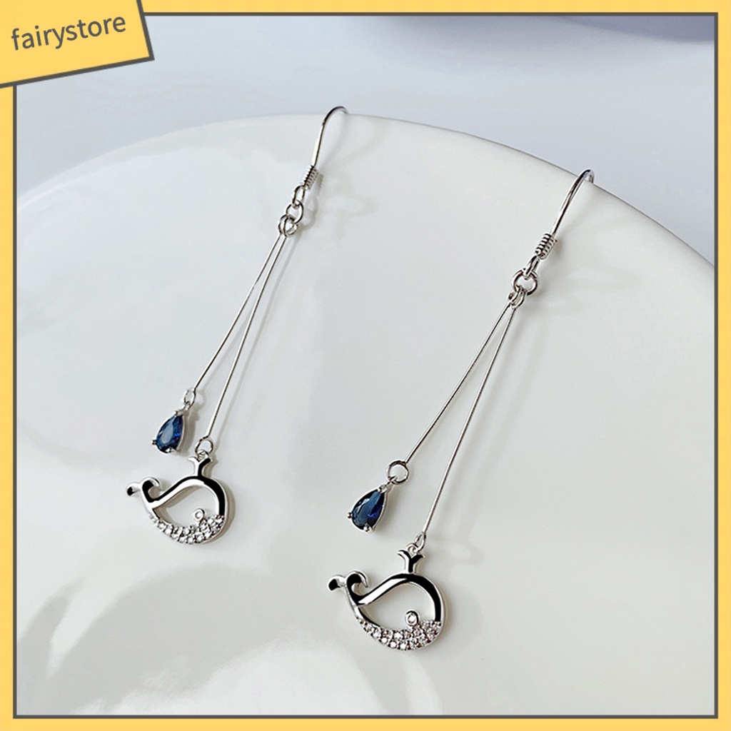1 Đôi Bông Tai Hình Cá Voi Đính Đá Zircon Phong Cách Hàn Quốc Dành Cho Cô Dâu