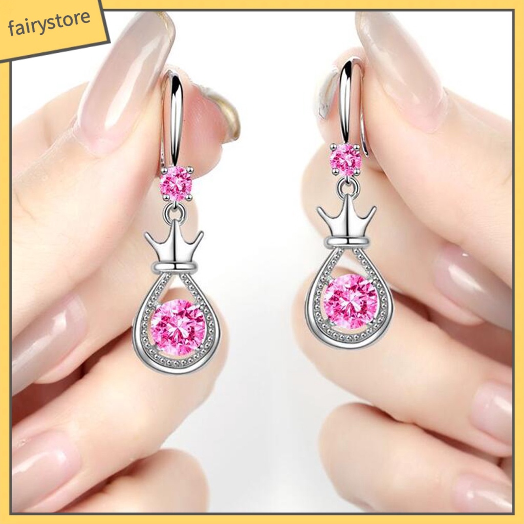 1 Đôi Bông Tai Hình Vương Miện Bằng Kim Loại Dát Đá Cho Nữ