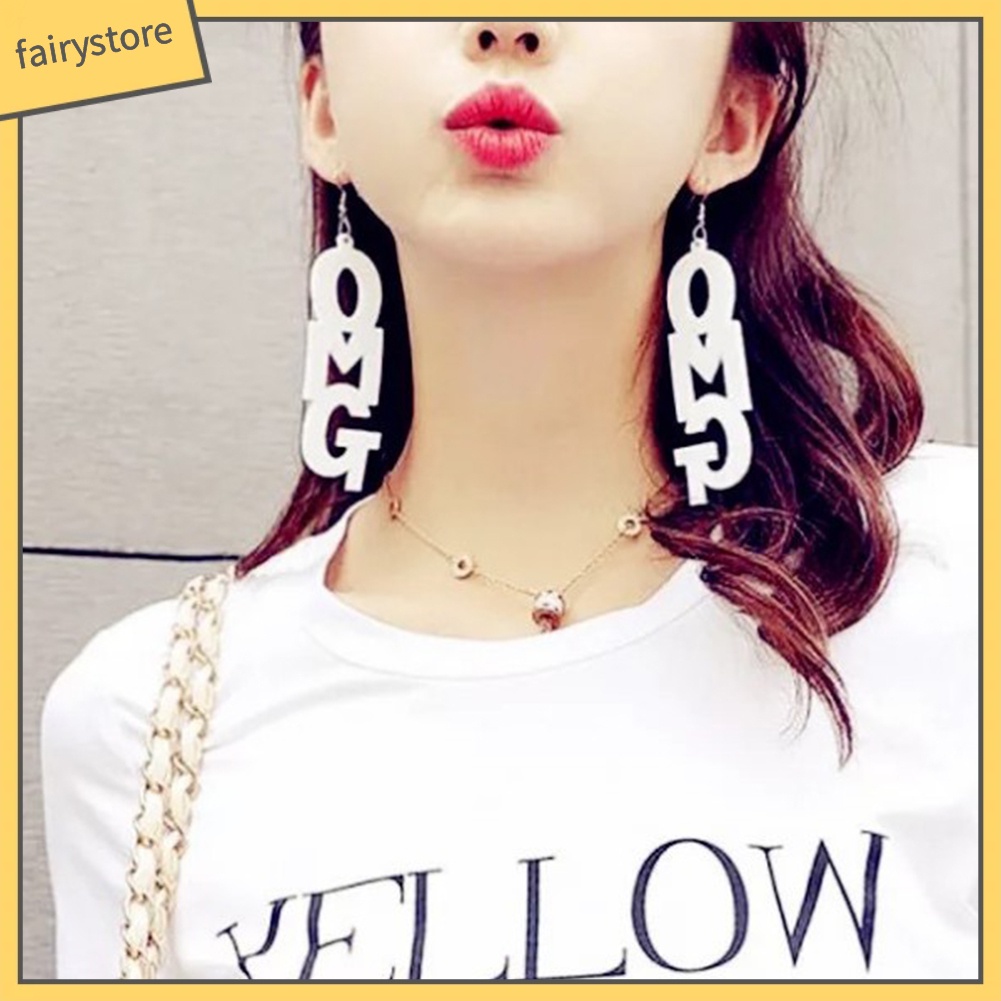 Bông Tai Dài Bằng Acrylic In Chữ OMG Phong Cách Hip Hop Thời Trang Cho Nữ