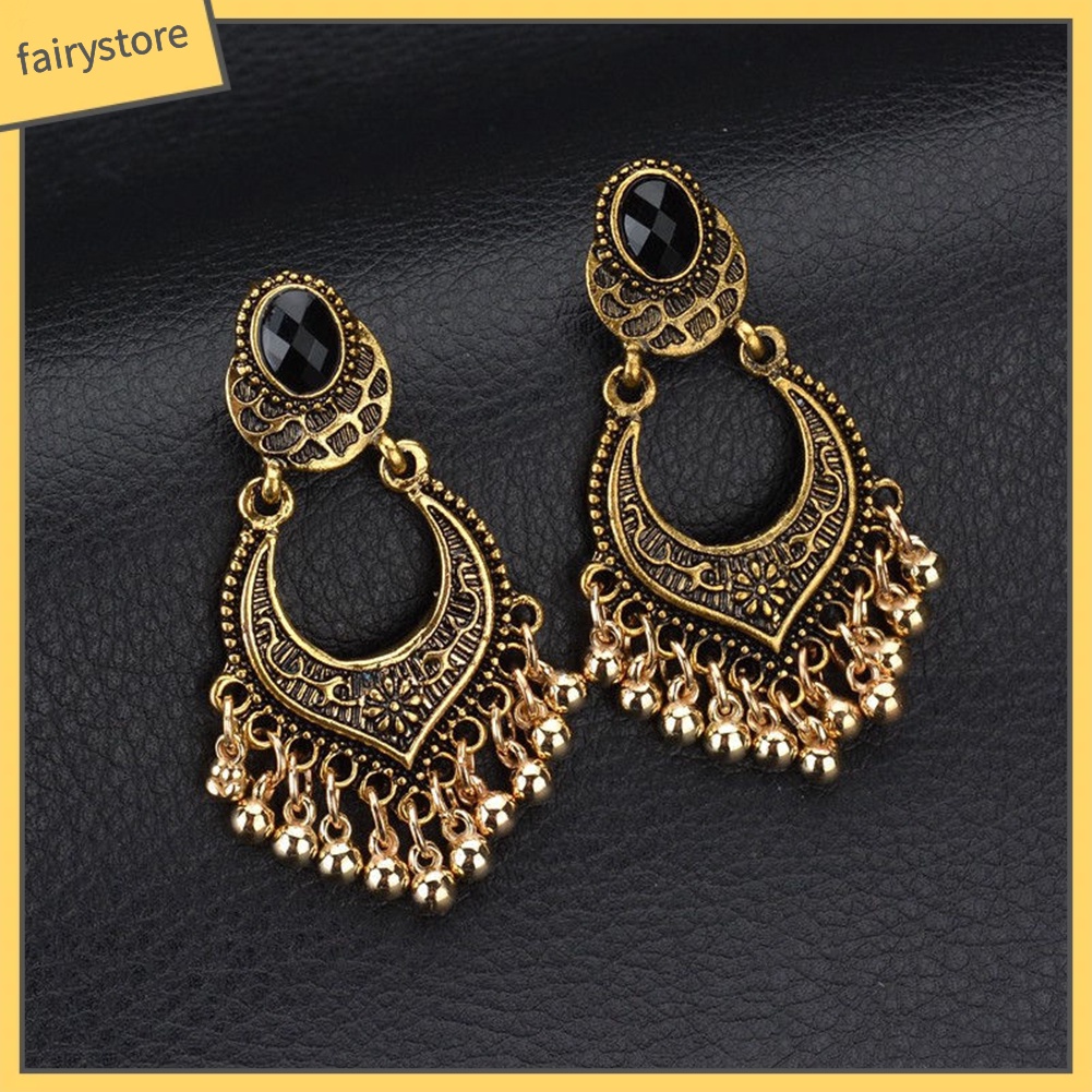 Bông Tai Dáng Dài Phối Tua Rua Phong Cách Cổ Điển Thời Trang Cho Nữ