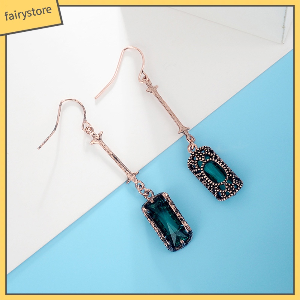 Bông Tai Dài Hình Chữ Nhật Đính Đá Zircon Phong Cách Retro Dành Cho Nữ