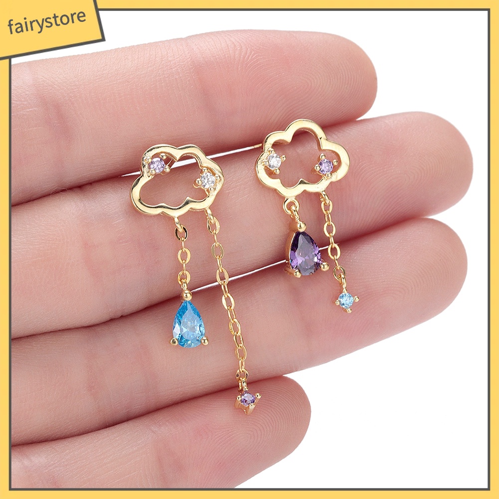 Bông Tai Hình Đám Mây / Giọt Nước Đính Đá Phối Tua Rua Dễ Thương Thời Trang Cho Nữ