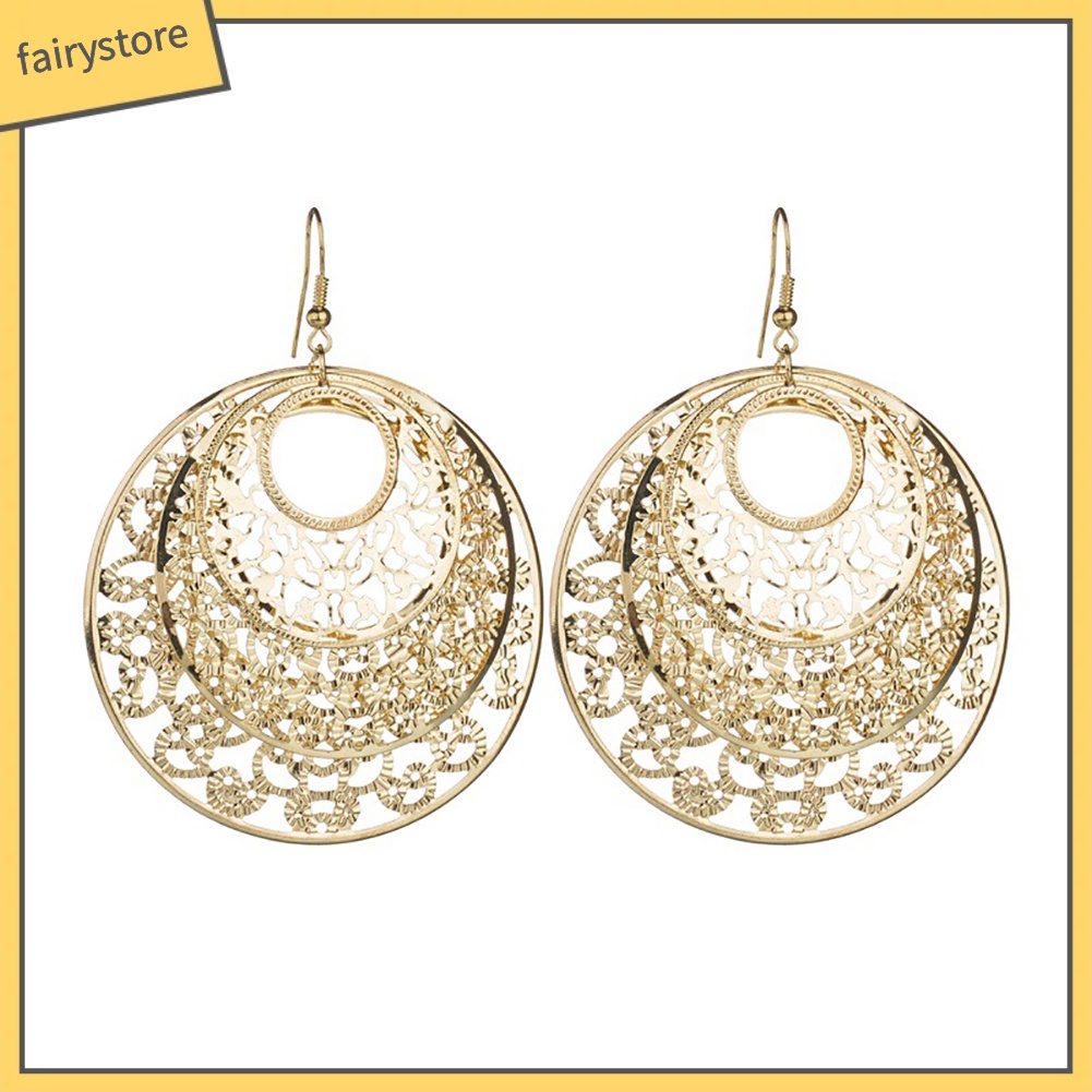 Bông Tai Dạng Móc Hình Tròn Rỗng Họa Tiết Hoa Thời Trang Cho Nữ