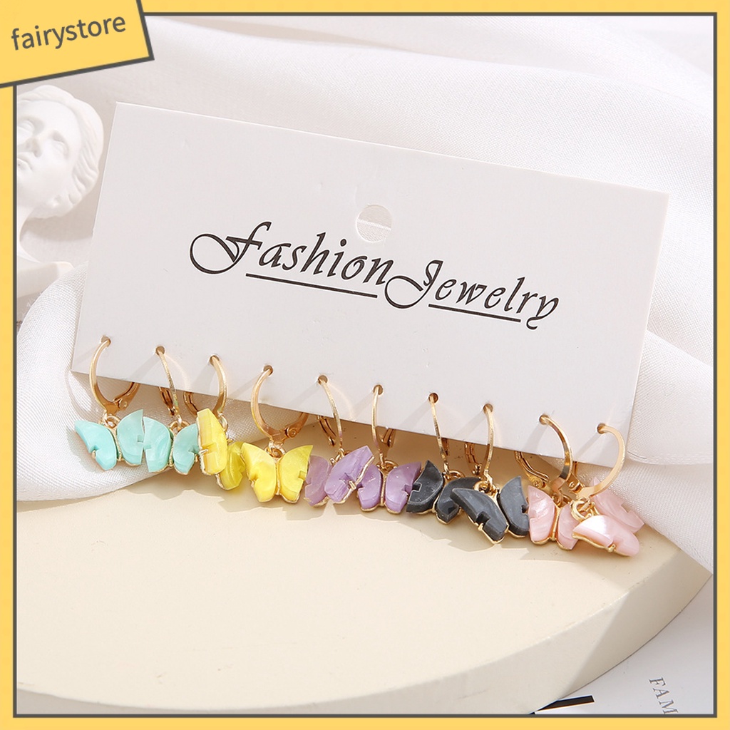 Set 5 Đôi Bông Tai Acrylic Họa Tiết Hình Học Nhiều Màu Sắc Phong Cách Retro Thời Trang Cho Nữ