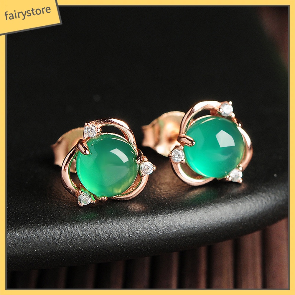 Bông Tai Mạ Bạc Hình Hoa Đính Ngọc Bích Giả Thời Trang Cho Nữ