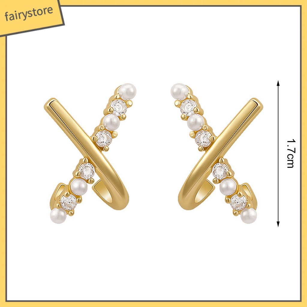 [FRO] 1 Đôi Bông Tai Đinh Tán Mạ Điện Thiết Kế Hình Học Chéo Đính Ngọc Trai Giả Sáng Bóng Nhẹ Nhàng Mặc Hàng Ngày