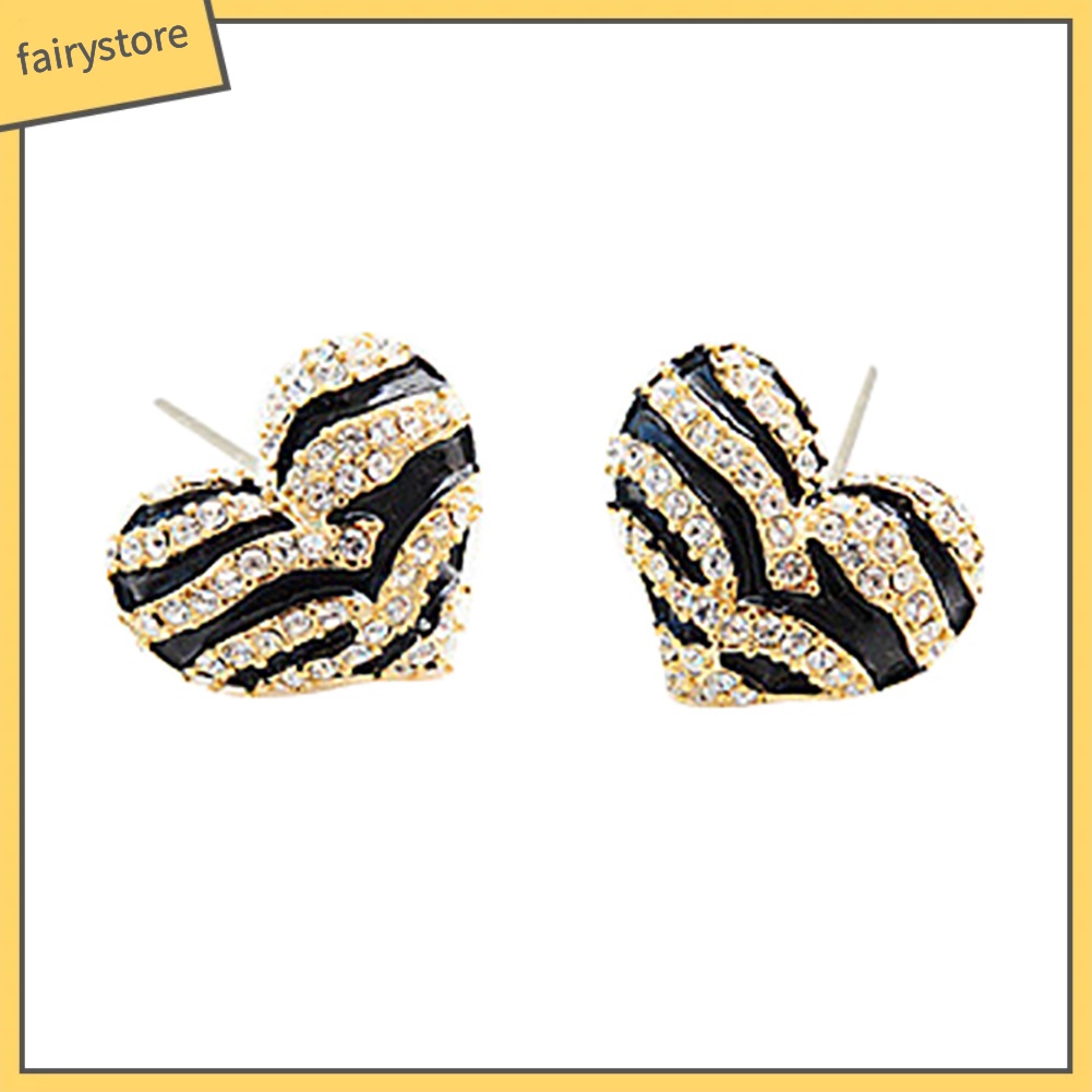 Đôi Khuyên Tai Hình Trái Tim Đính Đá Pha Lê Họa Tiết Ngựa Vằn Thời Trang Cho Nữ