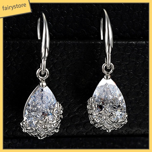 Đôi Bông Tai Hình Giọt Nước Đính Đá Thời Trang Cho Nữ