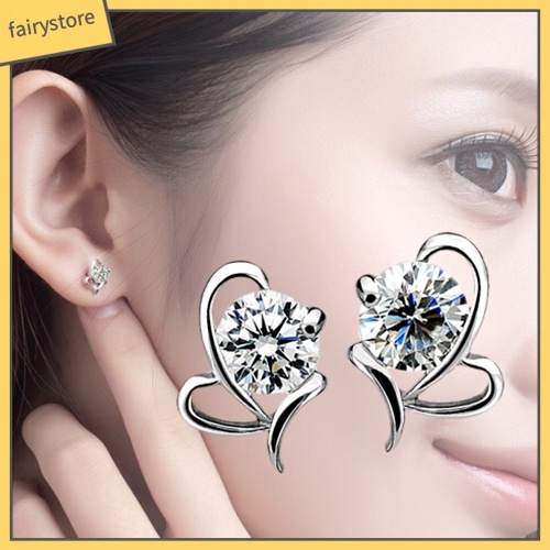 Đôi Bông Tai Mạ Bạc 925 Hình Trái Tim Đính Đá Thời Trang Cho Nữ