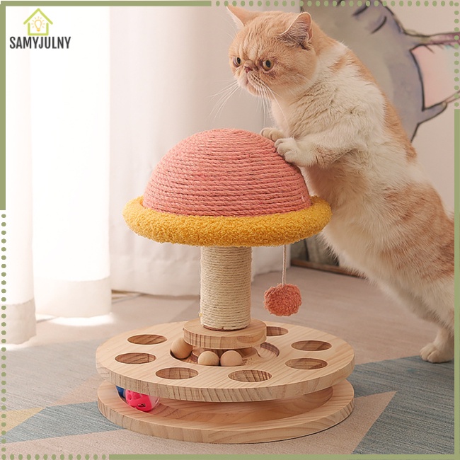 Nhà Nấm Gỗ 2 Tầng Có Thể Xoay Vòng Gắn Cây Nấm Tương Tác Với Mèo Cưng