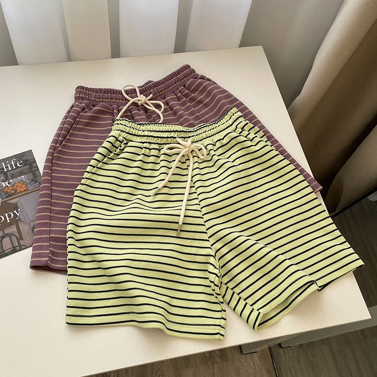[F &amp; X] Quần Short Thể Thao Dáng Rộng Viền Sọc Mềm Mỏng Phong Cách Mùa Hè Dễ Phối Đồ Cho Nữ