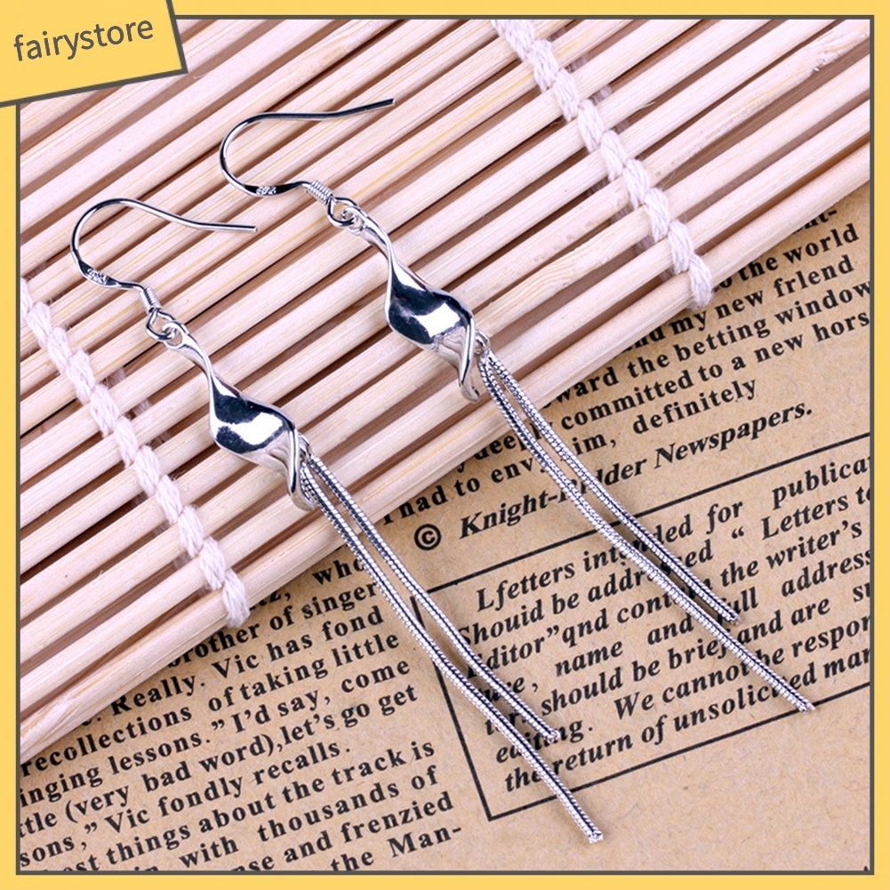 Bông Tai Hợp Kim Dáng Dài Phối Tua Rua Màu Bạc Thời Trang Cho Nữ