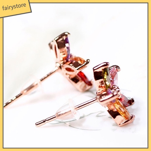 Đôi Khuyên Tai Hình Hoa Đính Đá Zircon Nhiều Màu Sắc Thời Trang Cho Nữ