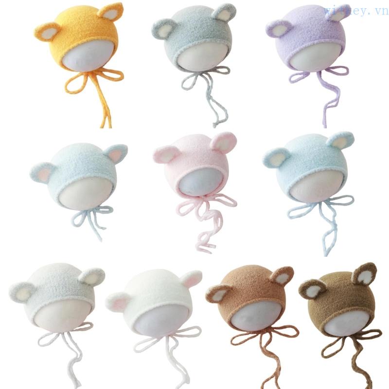 Mũ Beanie Dệt Kim Đính Tai Dễ Thương Dùng Làm Đạo Cụ Chụp Ảnh Cho Bé Sơ Sinh