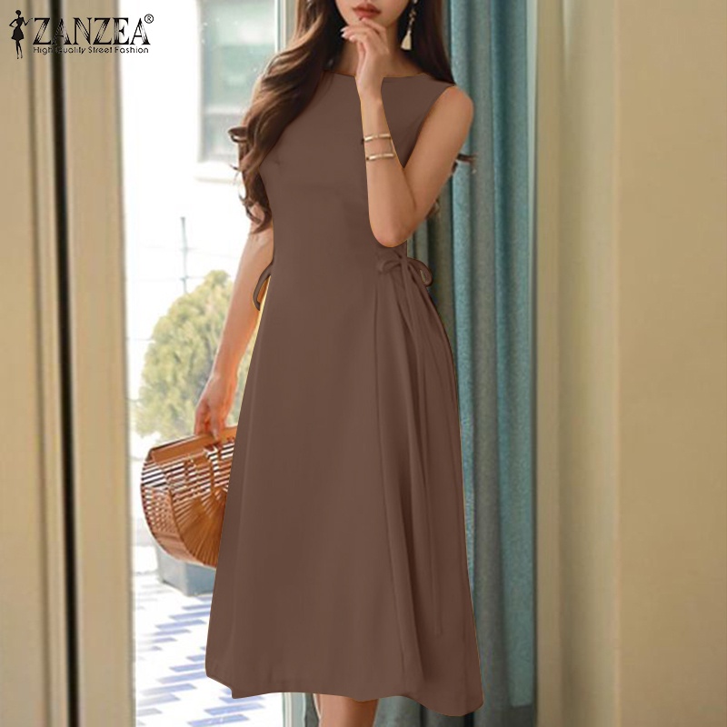 Đầm Dài Không Tay Cổ Tròn Lưng Cao Thời Trang Cho Nữ ZANZEA