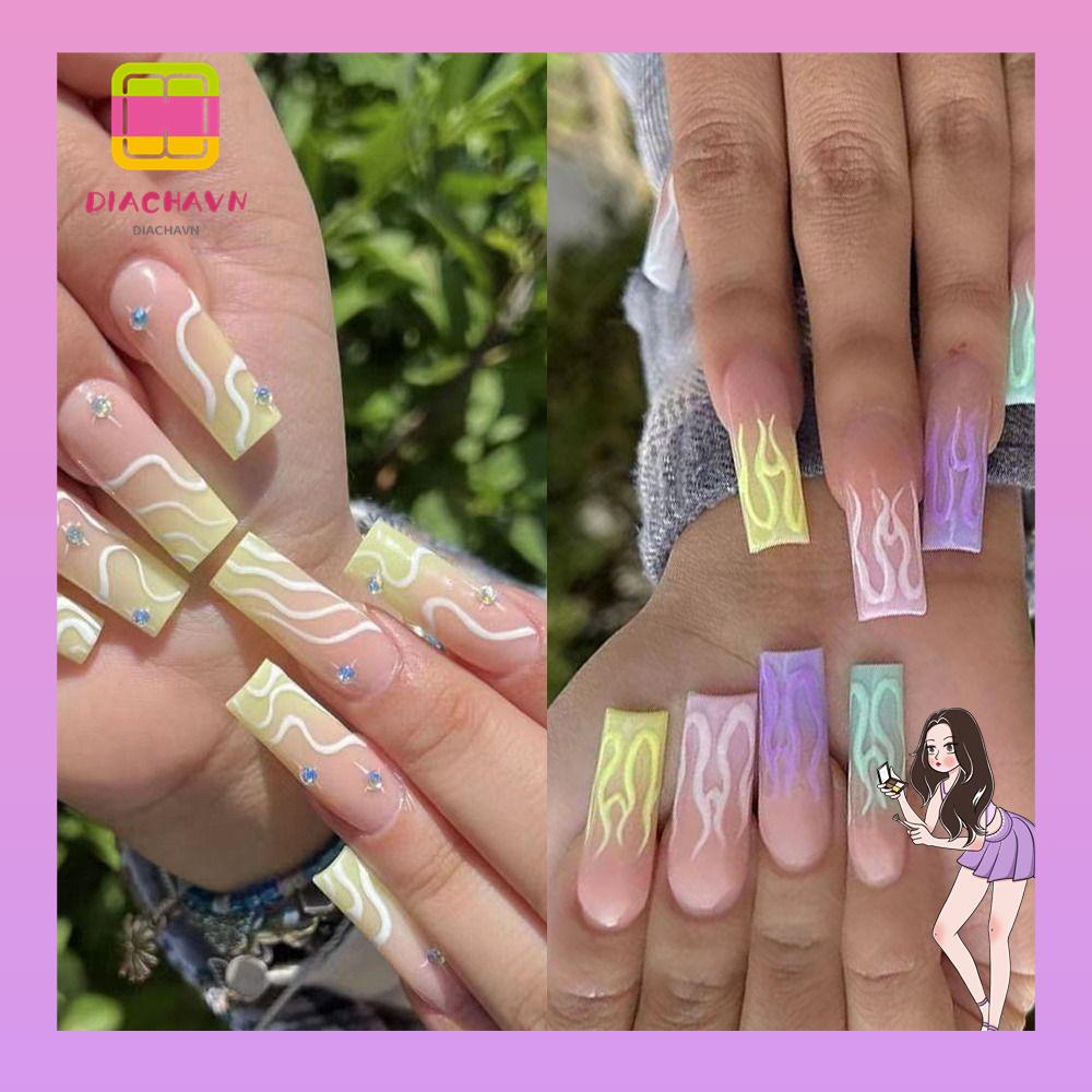 Set 24 Móng Tay Giả Có Thể Tháo Rời Màu Gradient DIY|Bộ Đồ Múa Ba Lê Che Phủ Toàn Diện Chất Lượng Cao