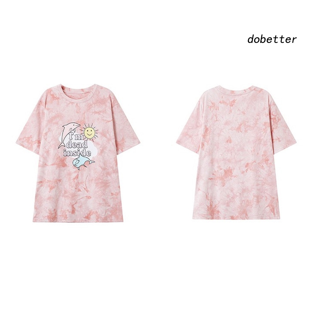 Áo Thun Nữ Ngắn Tay Cổ Tròn Form Rộng Nhuộm Màu Thời Trang