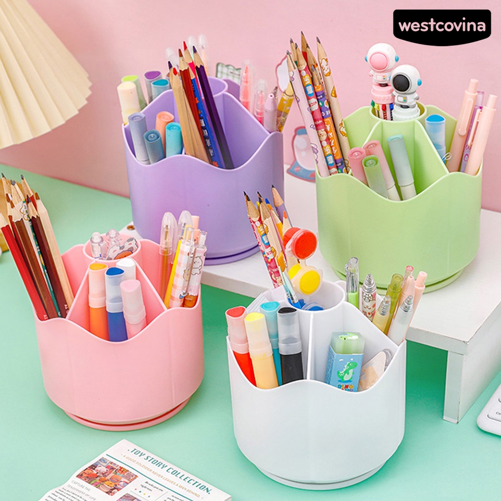 [WSTN]✎Giá Đỡ Bút Bằng Nhựa 6 Ngăn Xoay 360 Độ Đa Năng Tiện Dụng Cho Gia Đình