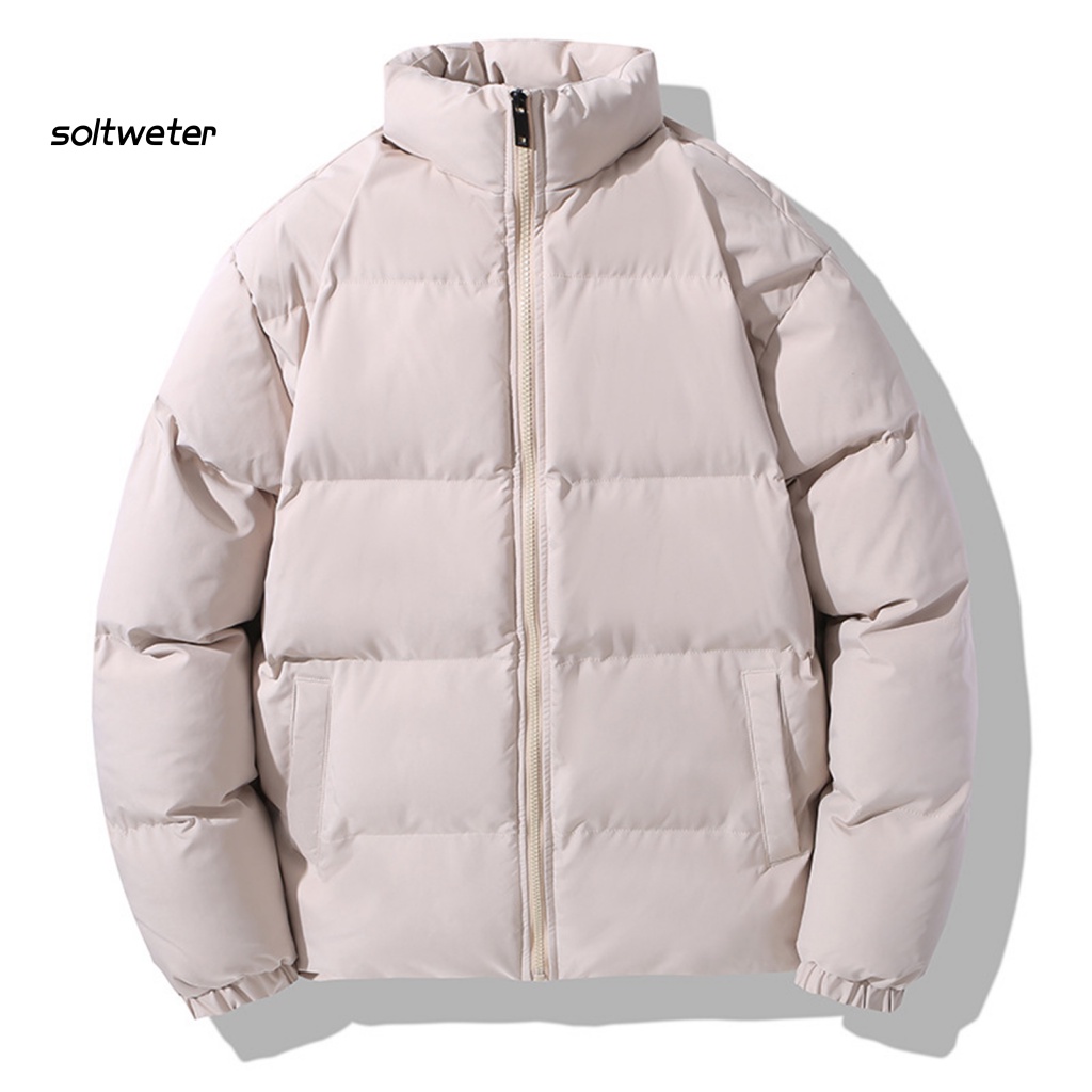 St Áo Khoác Phao Dày Dặn Màu Trơn Tay Dài Cổ Đứng Có Túi Khóa Kéo Có Thể Co Giãn Thời Trang Thu Đông Đường Phố Cho Nam