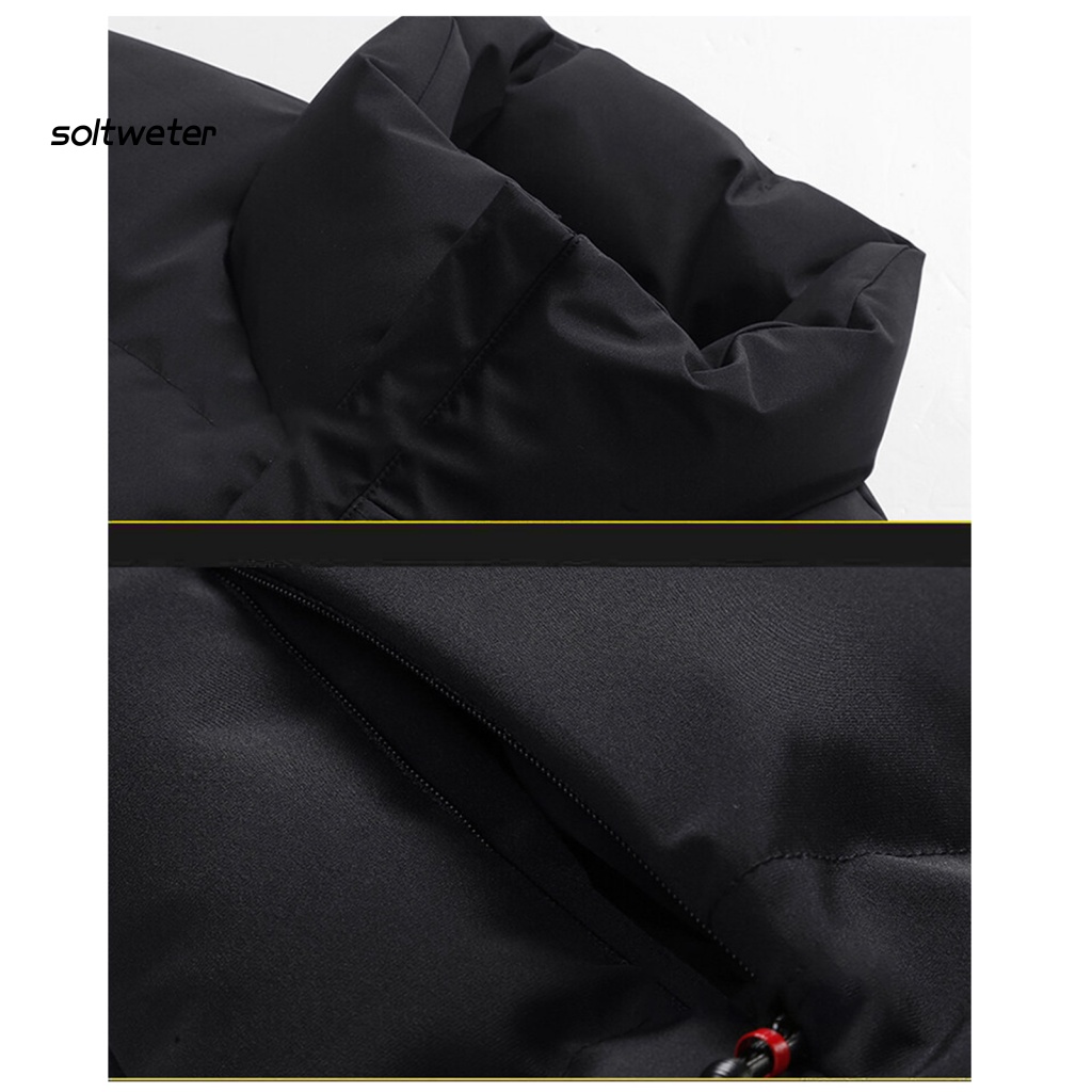 Áo Khoác Phao Cotton Màu Trơn Cổ Đứng Chống Lạnh Thêu Chữ Phong Cách Hàn Quốc Cho Nam