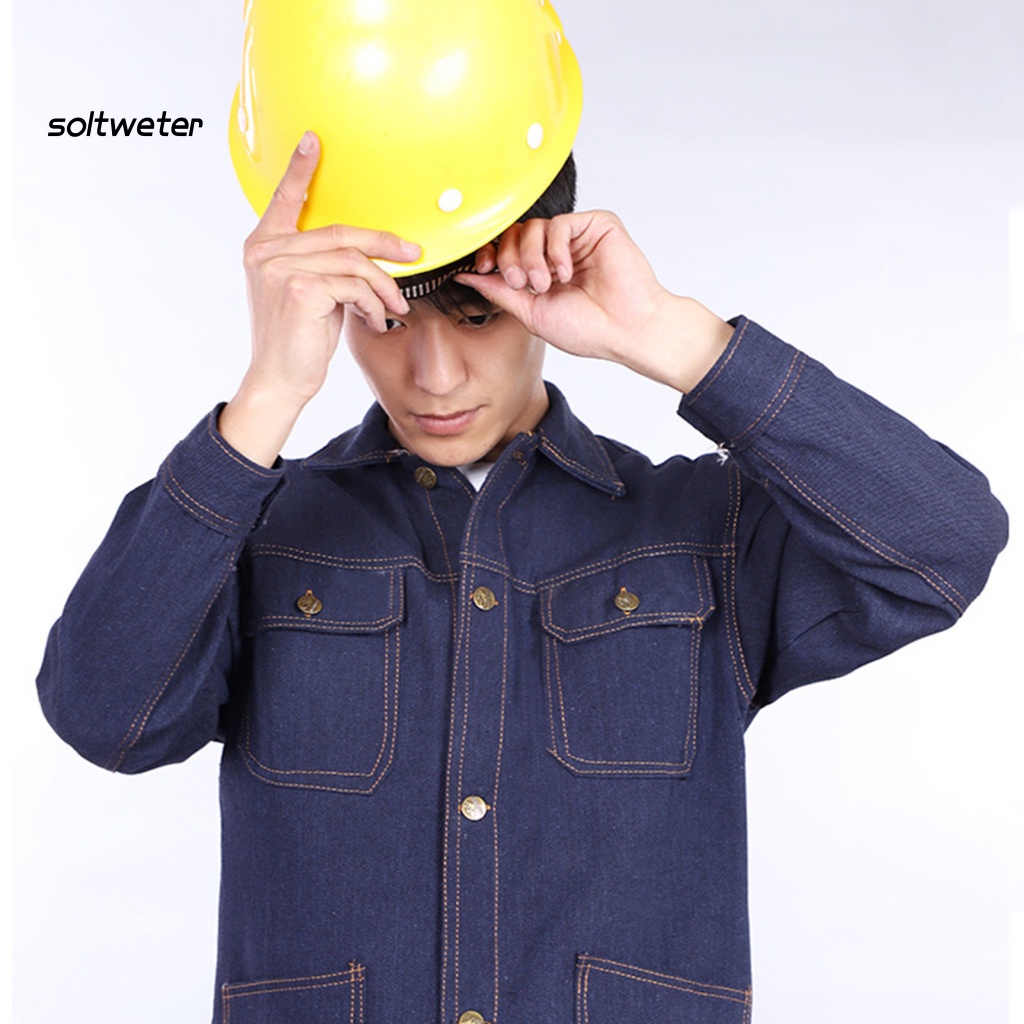 Bộ 2 Món Áo Khoác Denim Tay Dài Cổ Bẻ Cài Một Hàng Nút Sắt + Quần Dài Tới Mắt Cá Chân Có Nhiều Túi Cho Nam