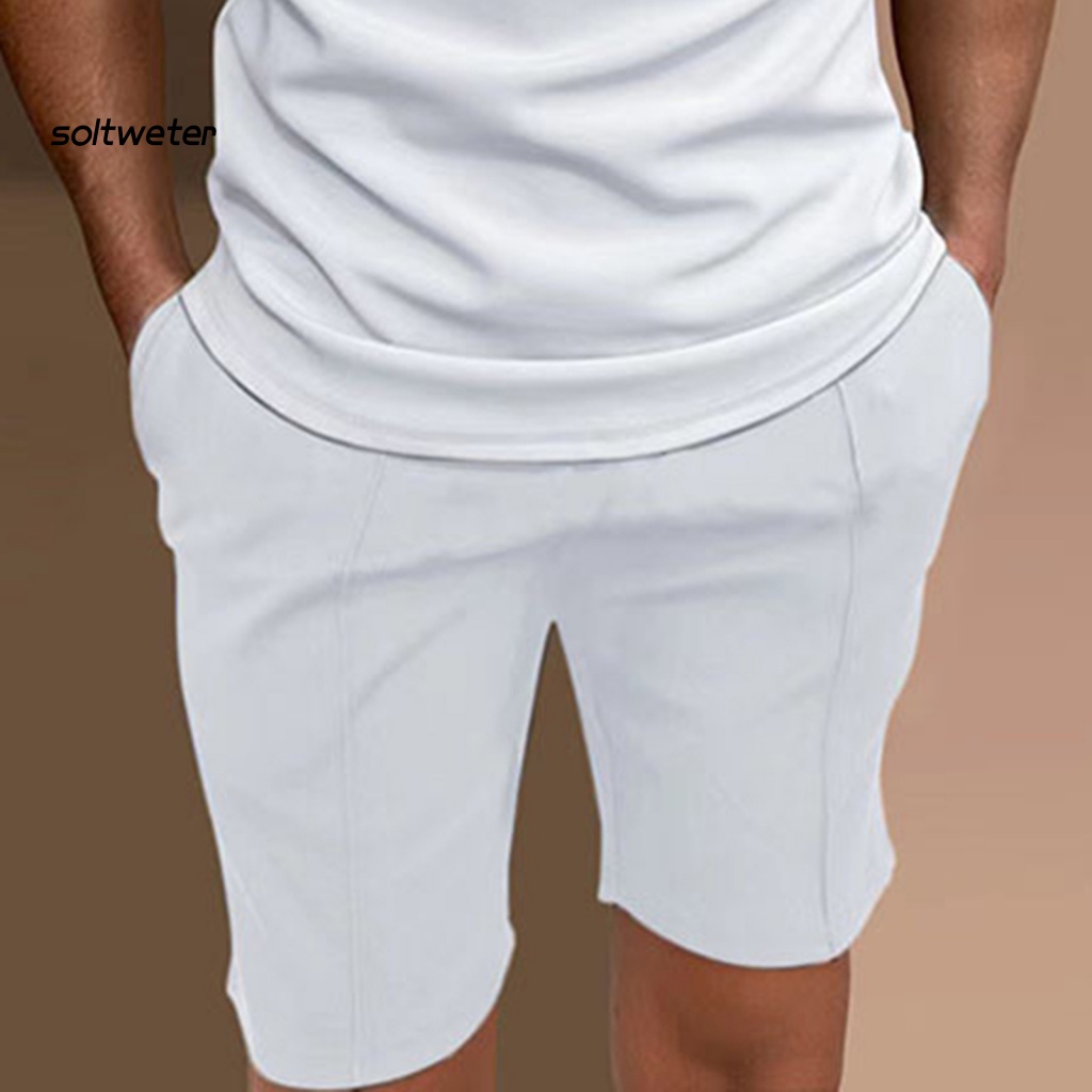 1 Bộ Áo Cổ Bẻ + Quần Short Lưng Thun Màu Sắc Tương Phản Thời Trang Đi Biển Mùa Hè Cho Nam