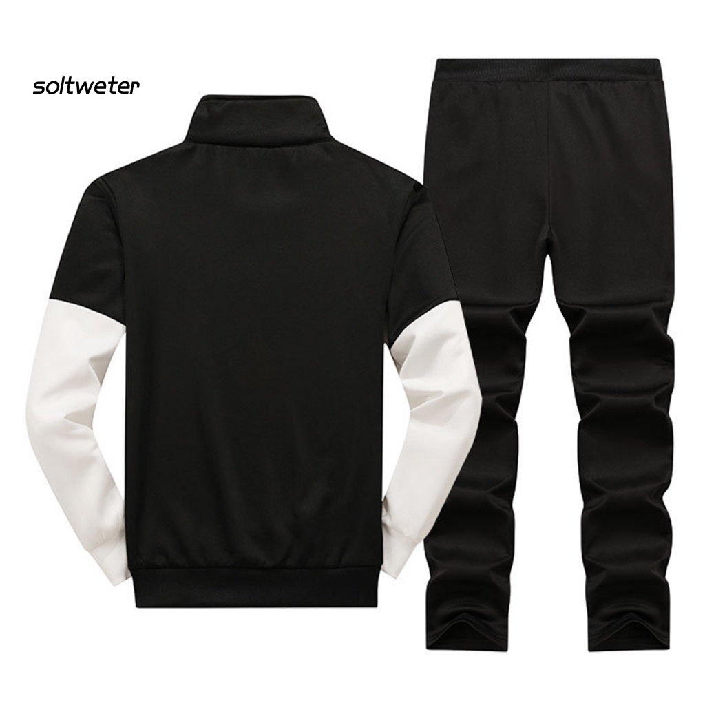 1 Bộ Áo Khoác Cổ Đứng Phối Màu Tương Phản + Quần Lưng Thun Phong Cách Đường Phố Thời Trang Xuân Thu Cho Nam