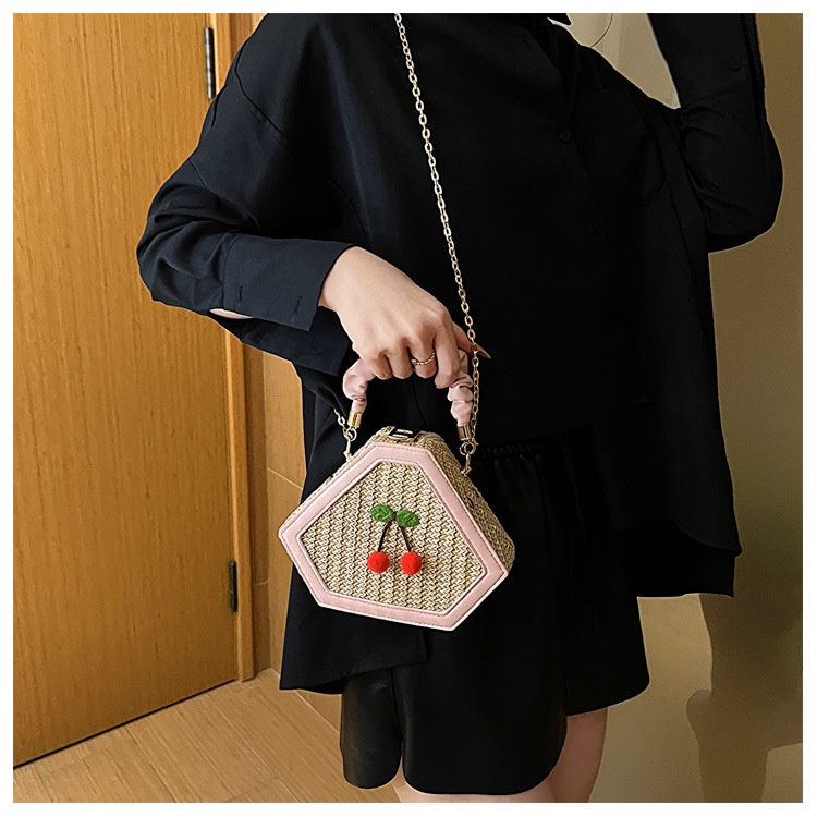 Túi Đeo JASMIN NOIR Chéo Đan Cói Hình Trái Cherry Phối Dây Xích Thời Trang Nữ