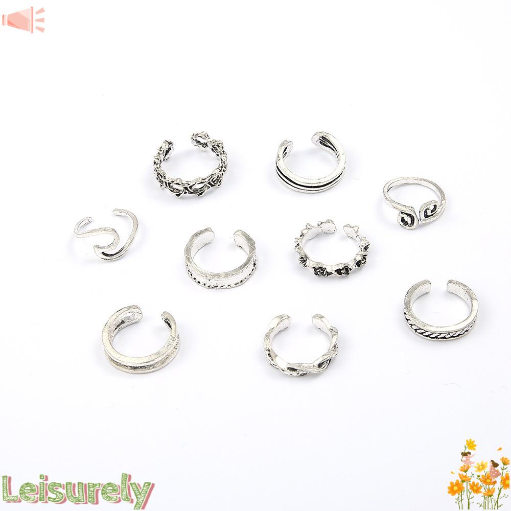 Bộ 9 Nhẫn Đeo Ngón Chân Khắc Họa Tiết Cổ Điển Độc Đáo