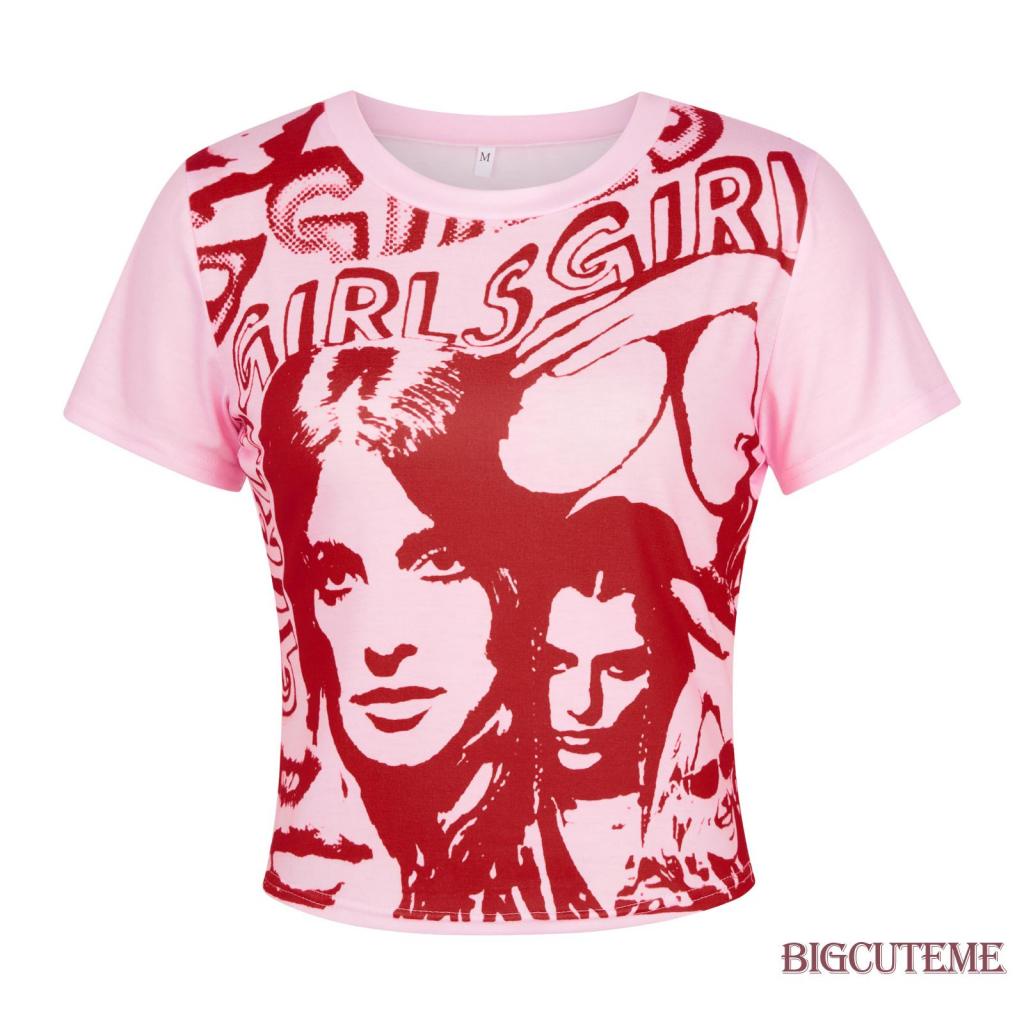 Áo Thun Crop Top Tay Ngắn Cổ Tròn Dáng Ôm In Chữ Thời Trang Mùa Hè Cho Nữ