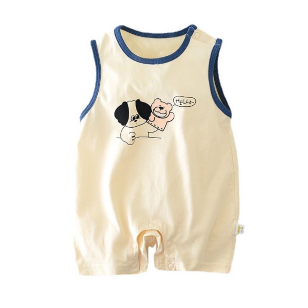 Bộ Áo Liền Quần Sát Nách Bằng Vải Cotton In Hoạt Hình Động Vật Thời Trang Mùa Hè Cho Bé Sơ Sinh 0-2 Tuổi