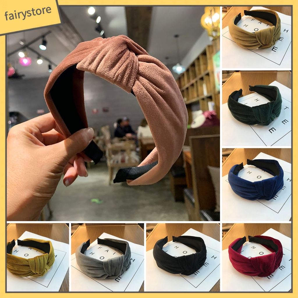 Băng Đô Nhung Thắt Nút Co Giãn Bản Rộng Phong Cách Hàn Quốc Thanh Lịch Cho Nữ Mặc Hàng Ngày