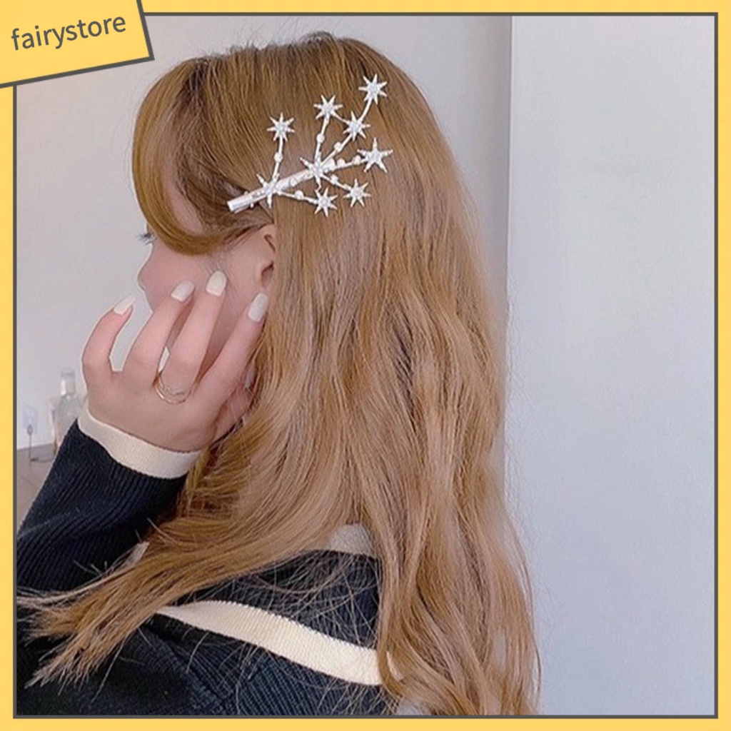 Kẹp Tóc Hình Ngôi Sao Màu Vàng / Bạc Đính Đá Sang Trọng Cho Nữ