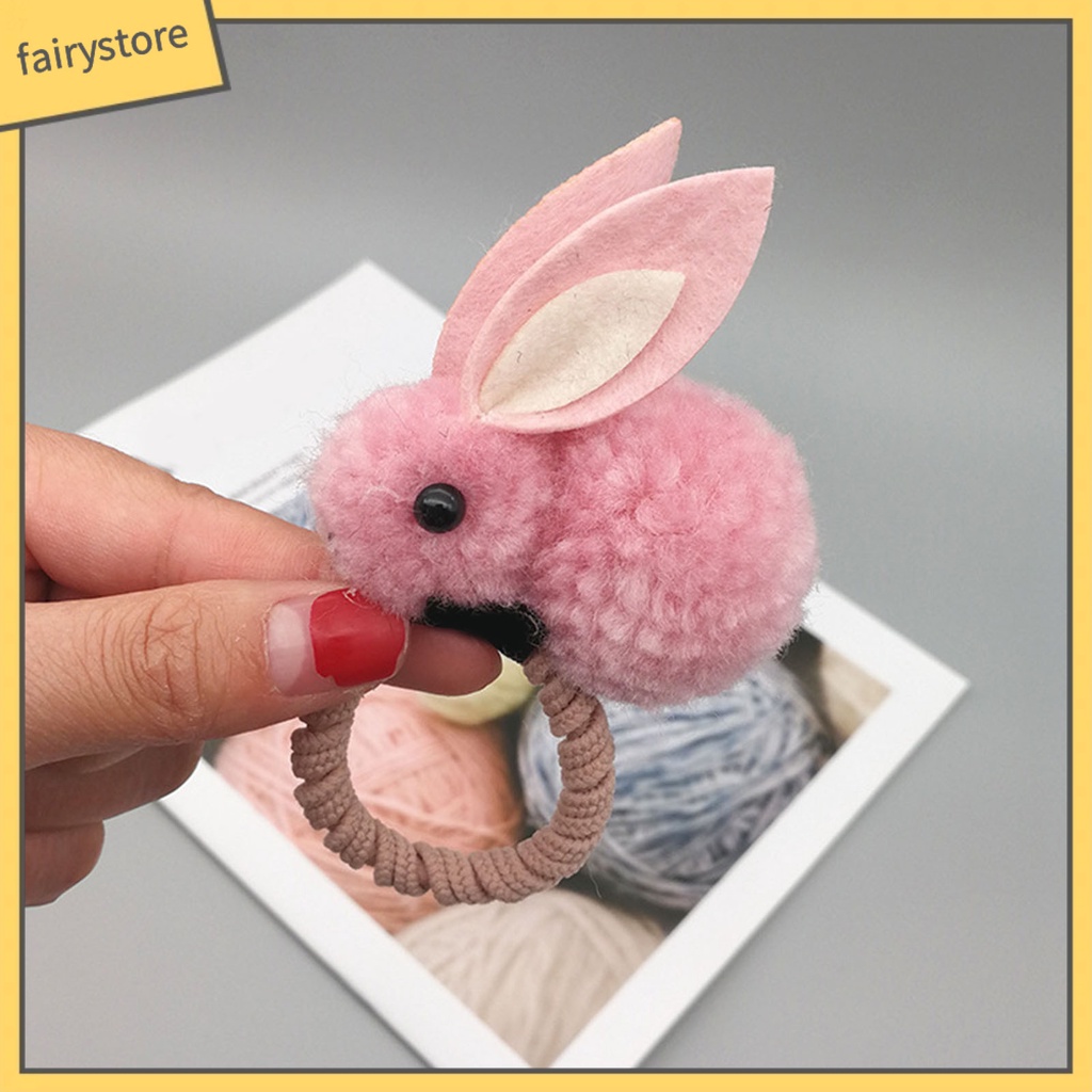 Dây Cột Tóc Cao Su Co Giãn Bọc Vải Lông Hình Thỏ Hoạt Hình