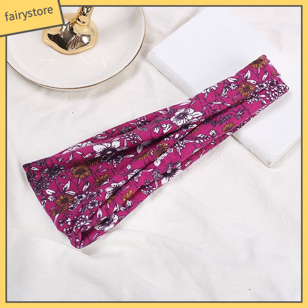 Băng Đô Cài Tóc Bản Rộng Co Giãn In Họa Tiết Hoa Xinh Xắn Cho Nữ