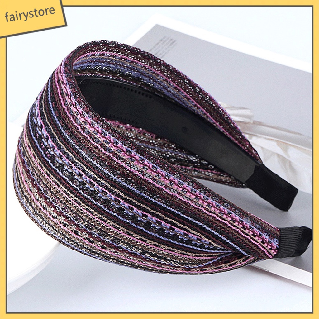 Băng Đô Cài Tóc Phối Lưới Thoáng Khí Chống Trượt Màu Sắc Retro Cho Nữ