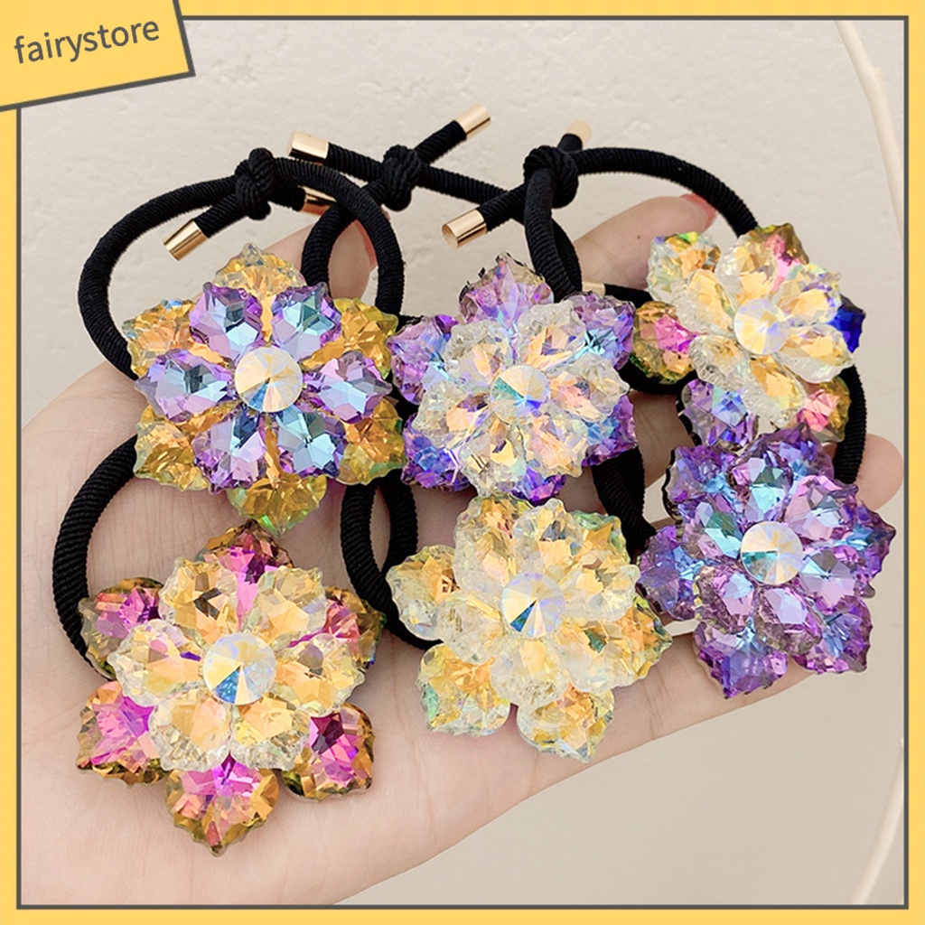 Dây Buộc Tóc Cao Su Co Giãn Đính Pha Lê Giả Màu Đen Ngọt Ngào Cho Nữ