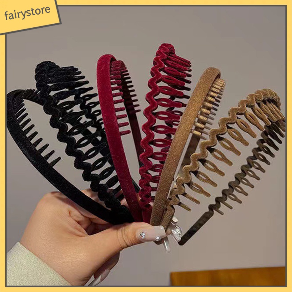 Băng Đô Cài Tóc Có Răng Mềm Co Giãn Chống Trượt Màu Trơn Cho Nữ