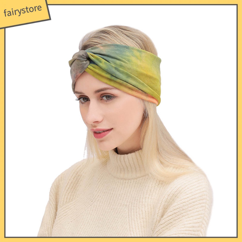 Băng Đô Bản Rộng Thắt Nút Co Giãn Nhuộm Màu Phong Cách Bohemian Cho Nữ