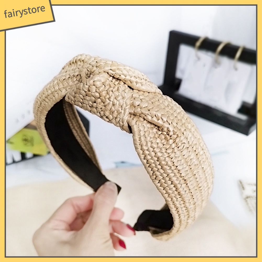 Băng Đô Đan Rơm Thắt Nút Chéo Thời Trang Đi Biển Mùa Hè Cho Nữ