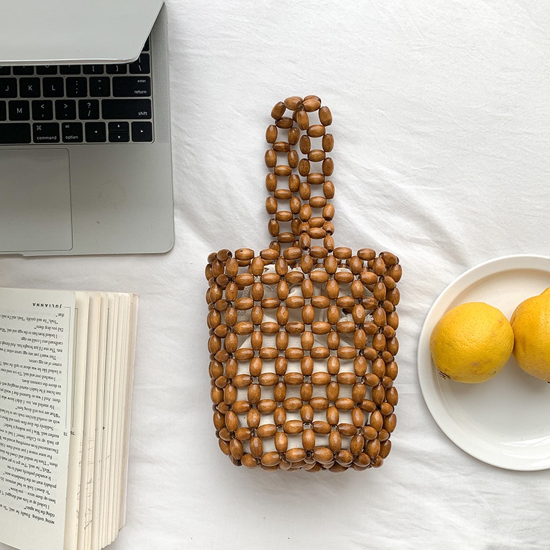 Túi Xách Dây Rút Bằng Hạt Gỗ Thời Trang Nữ Tính