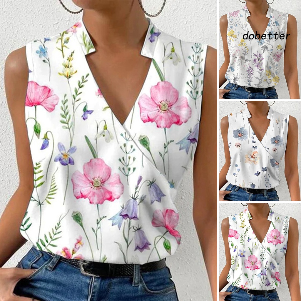 Áo Thun Sát Nách Cổ Chữ V In Họa Tiết Hoa Mềm Mại Thời Trang Mùa Hè Cho Nữ