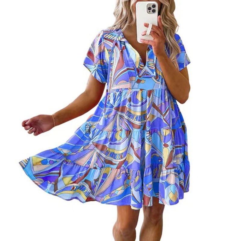 Đầm Mini Tay Ngắn Cổ Chữ V Thời Trang Mùa Hè 2023 Cho Nữ