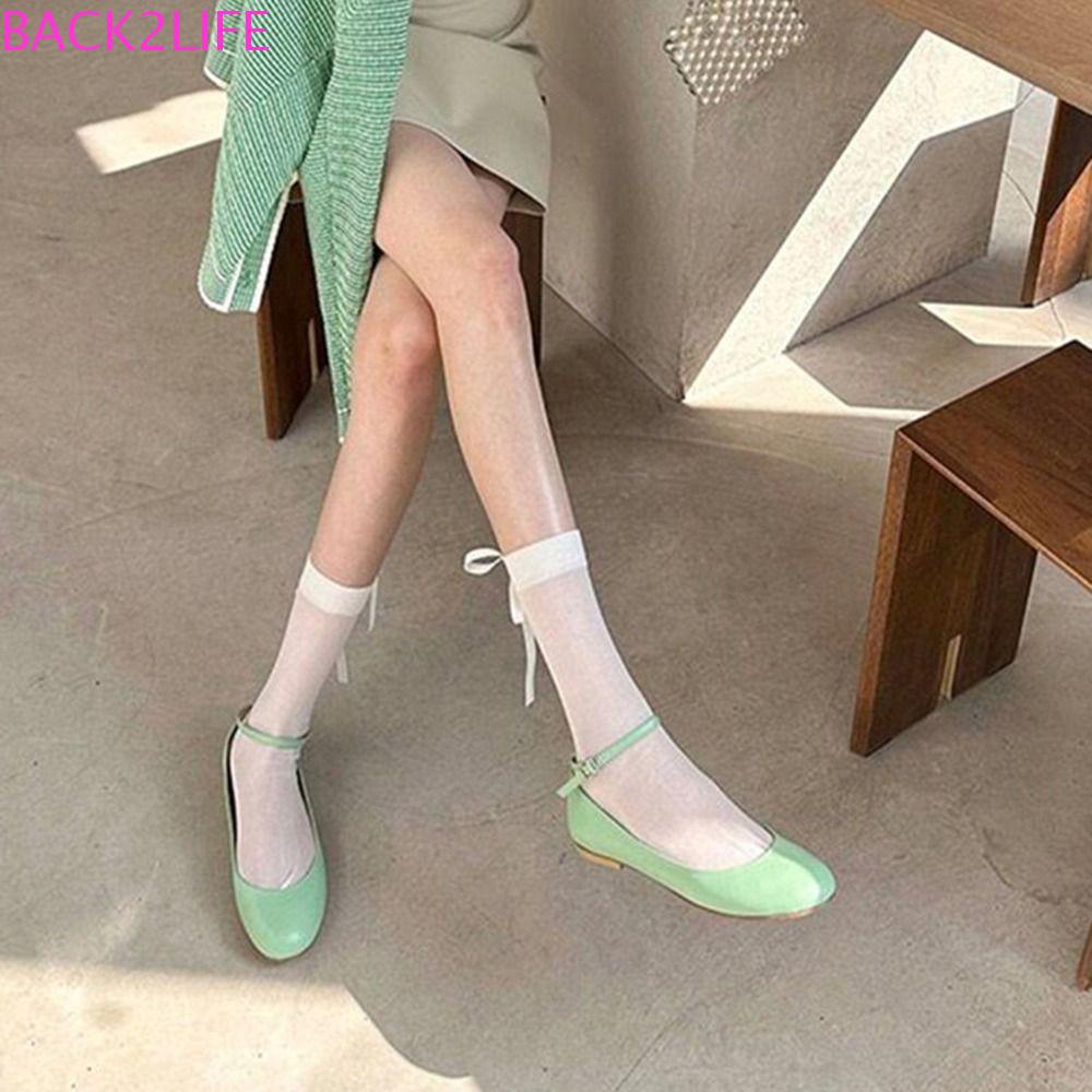 Vớ Ống Lửng Trong Suốt Đính Nơ Ruy Băng Thoải Mái Mùa Hè Cỡ Trung Bình BACK2LIFE