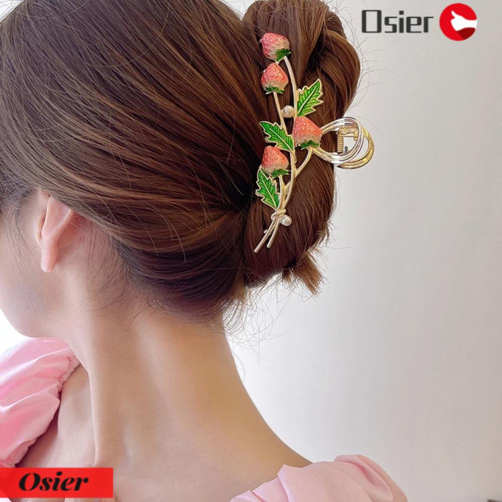 OSIER1 Kẹp Tóc Càng Cua Họa Tiết Dâu Tây Thời Trang Cho Nữ 1