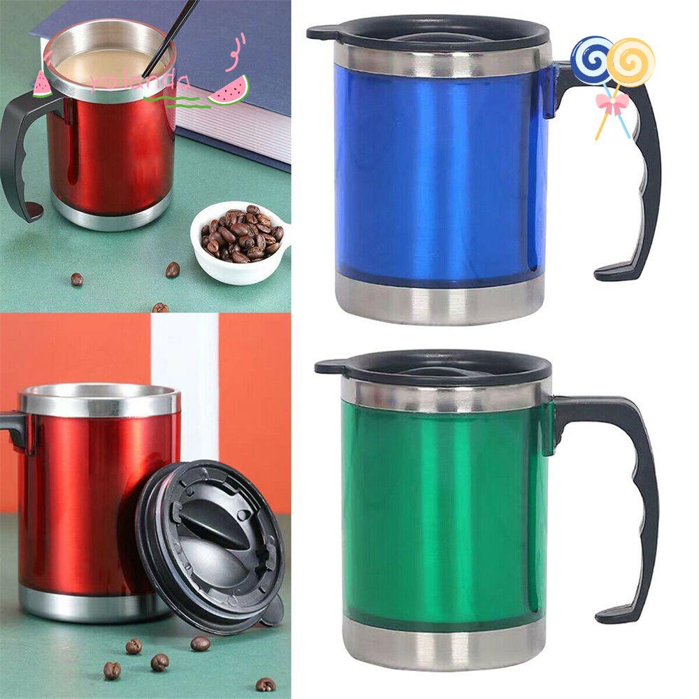 Cốc Uống Trà Cà Phê Bằng Thép Không Gỉ Có Tay Cầm Và Nắp Đậy Dùng Khi
