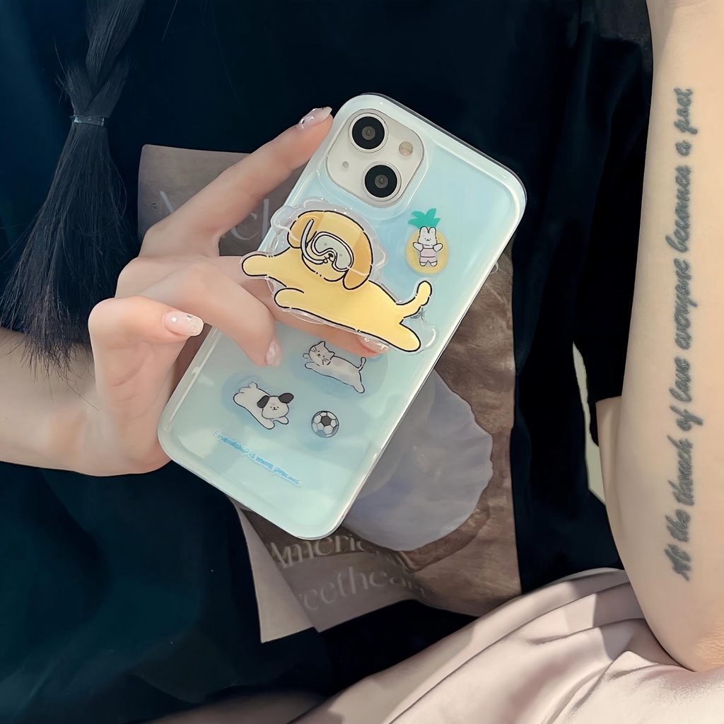 Ốp Điện Thoại tpu Silicon Mềm Trong Suốt Hai Mặt Hình Cún Lặn Biển Dễ Thương Cho iPhone 14 13 12 11 PRO MAX Đứng