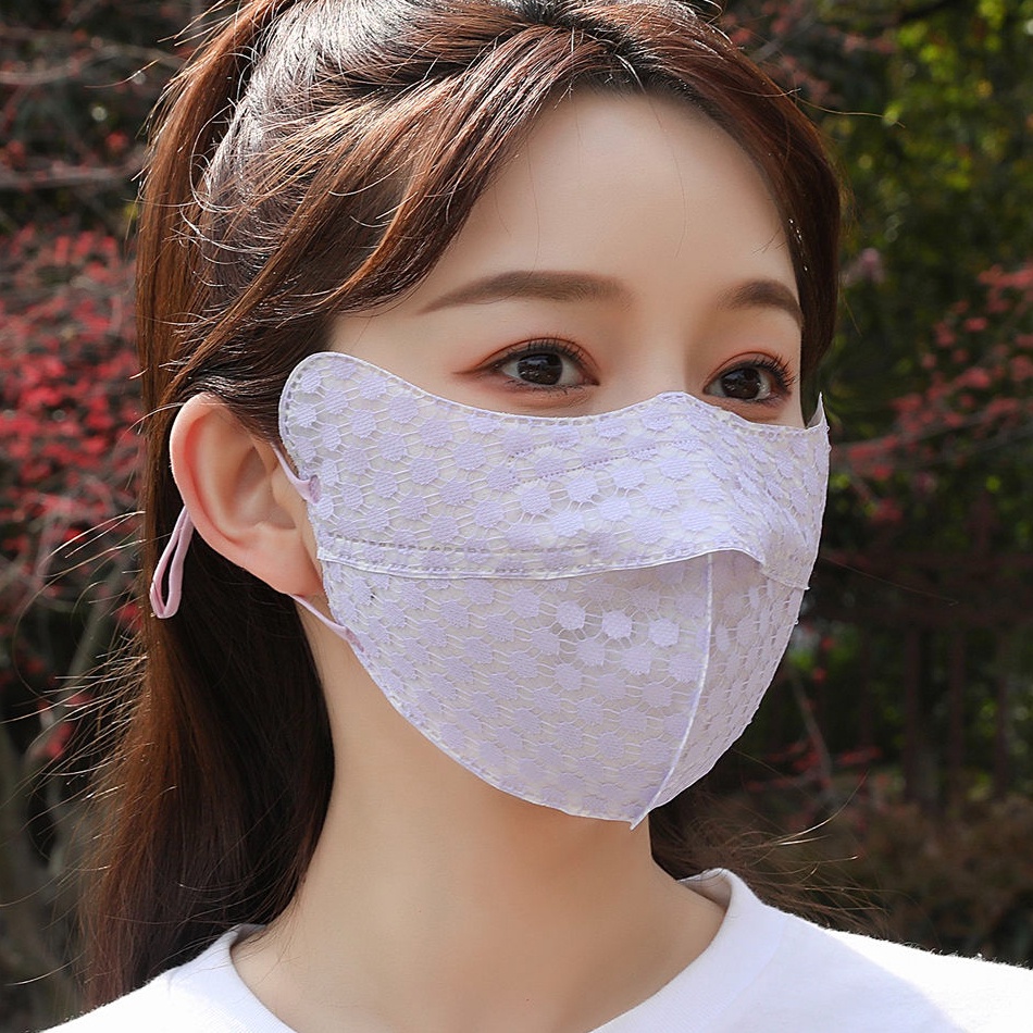 Khẩu Trang Chống Nắng Phối Ren Mỏng Thoáng Khí Phong Cách Hàn Quốc Thời Trang Mùa Hè Cho Nữ
